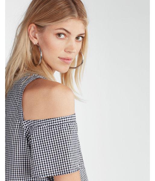 Express Gingham Cold Shoulder Cotton Top
