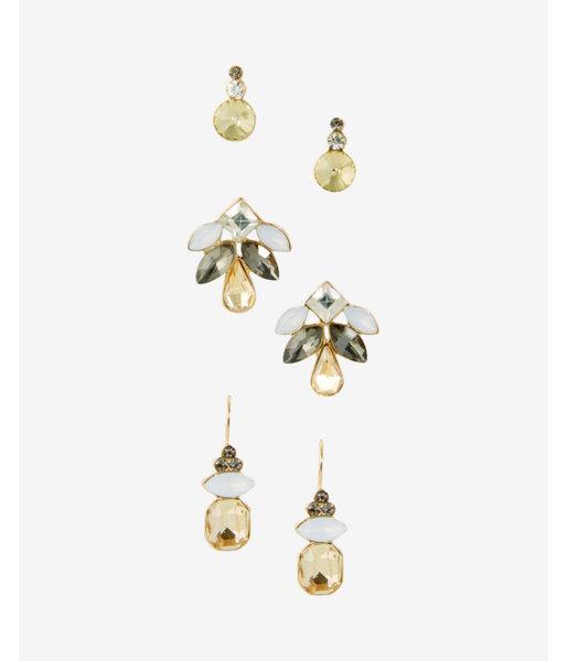 Express Womens Set Of Three Rhinestone Earrings