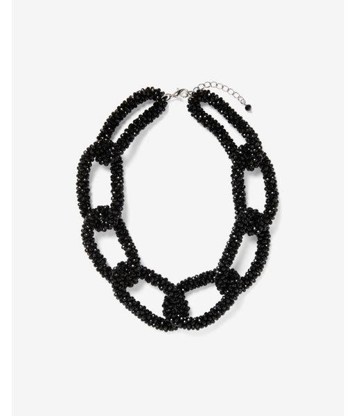 Express Womens Short Black Link Beaded Necklace