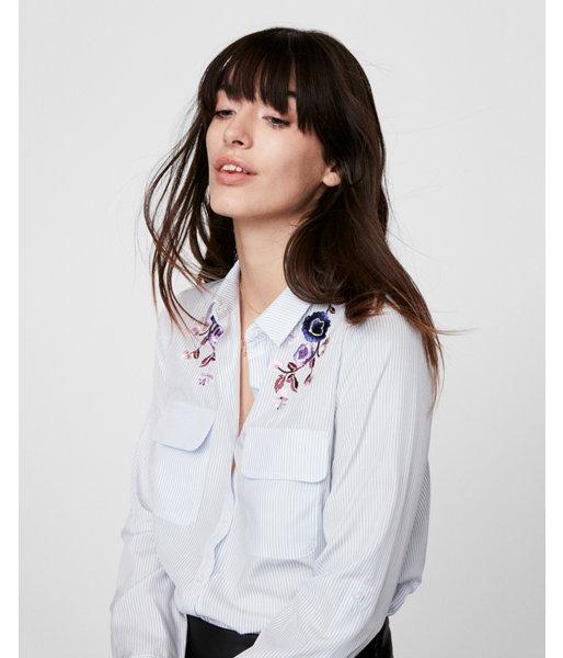 Express Womens Floral Embroidered City Shirt By Express