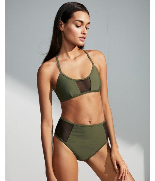 Express Womens High Waisted Mesh Panel Bikini Bottoms