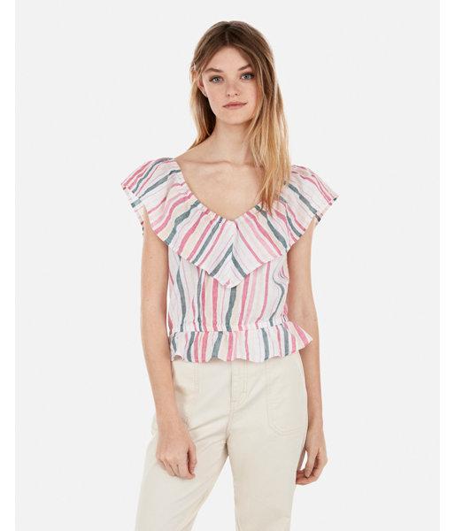 Express Womens Express Womens Cropped Metallic Striped Linen-blend Off The