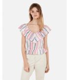 Express Womens Express Womens Cropped Metallic Striped Linen-blend Off The