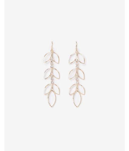 Express Womens Cut-out Rhinestone Leaf Drop Earrings