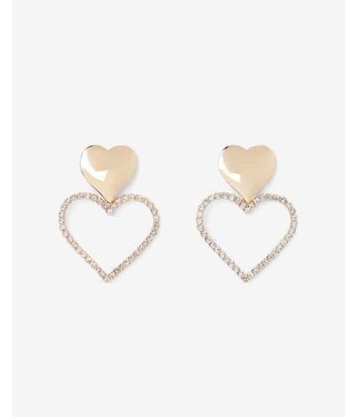 Express Womens Embellished Double Heart Drop Earrings