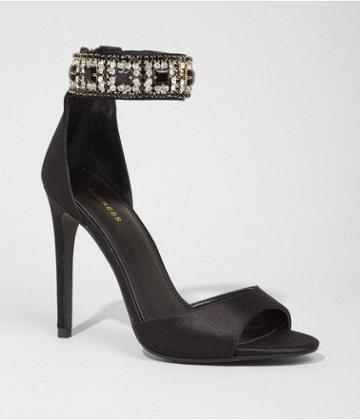 Womens Rhinestone Ankle Strap Heeled Sandal Black 6