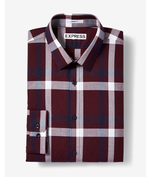 Express Mens Extra Slim Fit Plaid Long Sleeve Cotton Dress