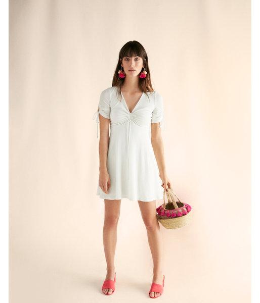 Express Womens Ruched Sleeve Fit And Flare Dress