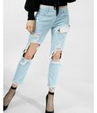 Express Mid Rise Destroyed Original Cropped Girlfriend Jeans