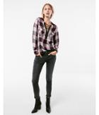 Express Womens Plaid Lace-up V-neck Top