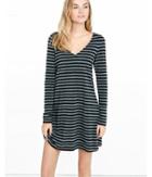 Express Womens Black And Gray Stripe V-neck Trapeze Dress