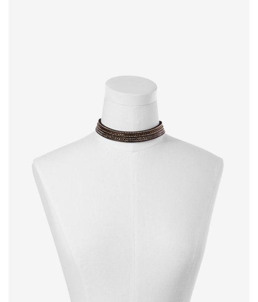 Express Double Layer Embellished Suede Choker Necklace