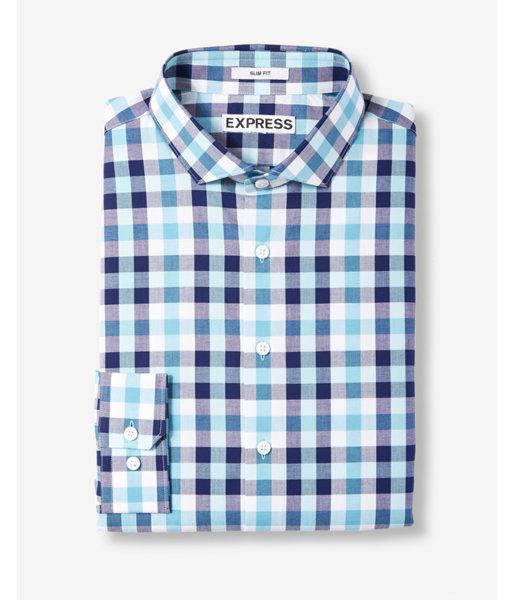 Express Slim Fit Plaid Spread Collar Dress