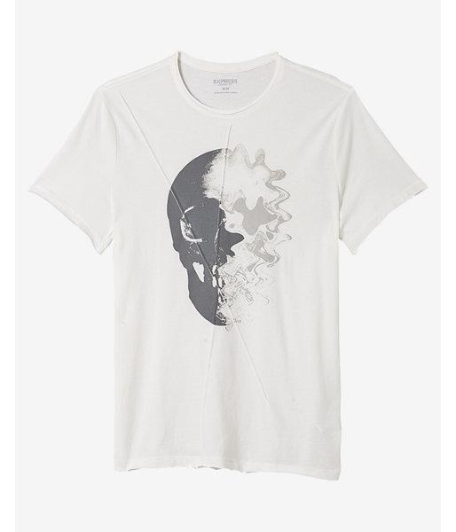 Express Pintuck Skull Crew Neck Graphic Tee