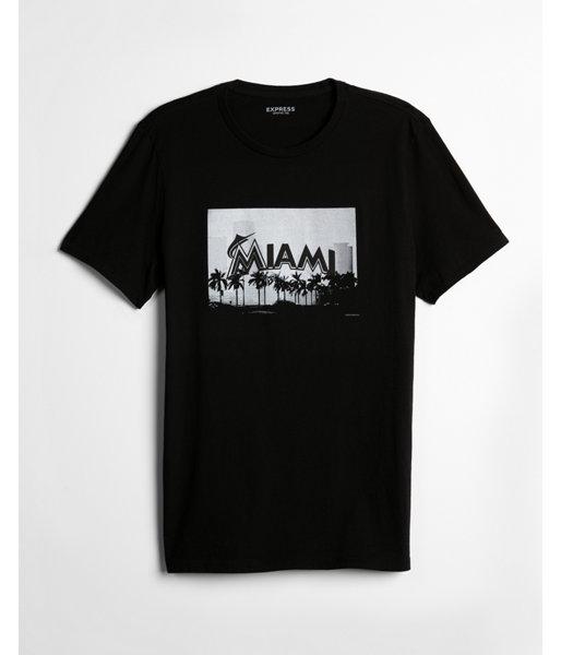 Express Mens Miami Marlins Black Graphic Tee