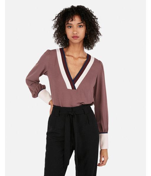 Express Womens Color Block Contrast Cuff Top