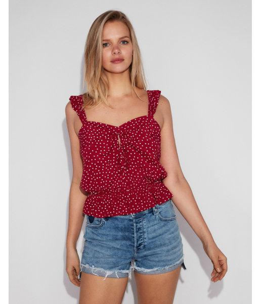 Express Womens Dotted V-neck Ruffle Tank
