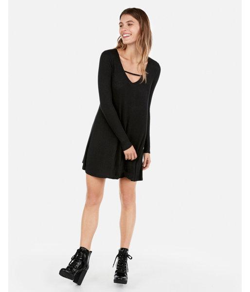 Express Womens Ribbed Bar Front Trapeze Dress