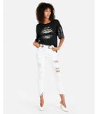 Express Womens Sequin Sleeve Lips Graphic Tee