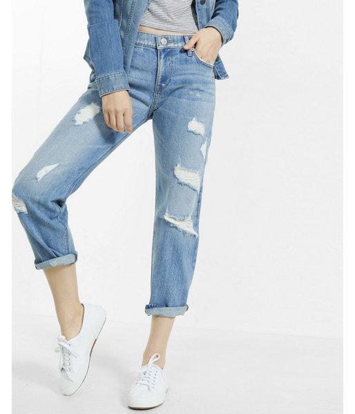 Express Womens Distressed Rigid Boyfriend Jeans