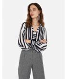 Express Womens Striped Button Front Blouson Sleeve Chelsea Popover