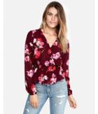 Express Womens Floral Smocked Waist Surplice Blouse
