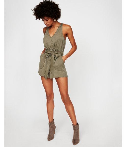 Express Womens Silky Soft Twill Utility Romper