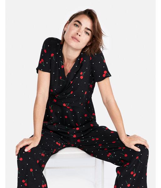 Express Womens Cherries Print Twist Front Jumpsuit