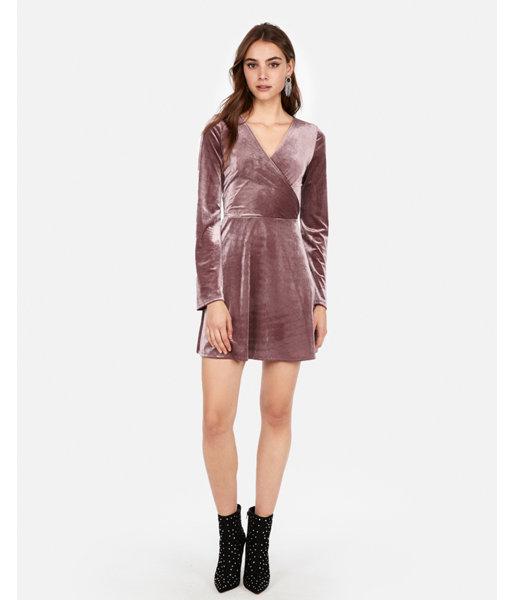 Express Womens Velvet Surplice Fit And Flare Dress