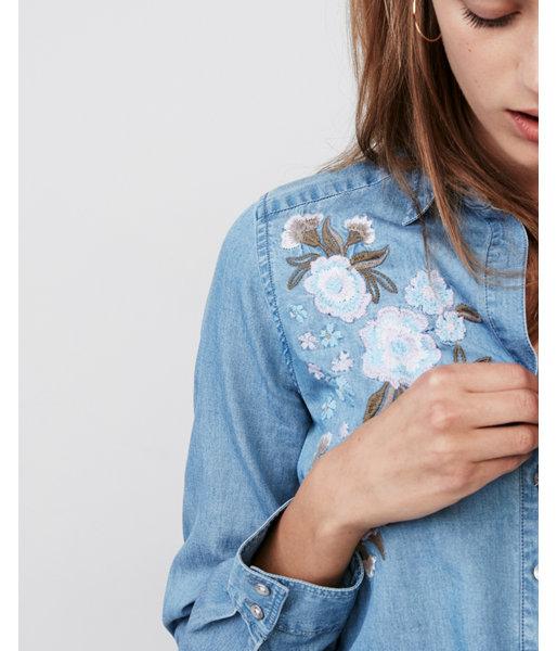 Express Womens Denim One Pocket Popover Embroidered