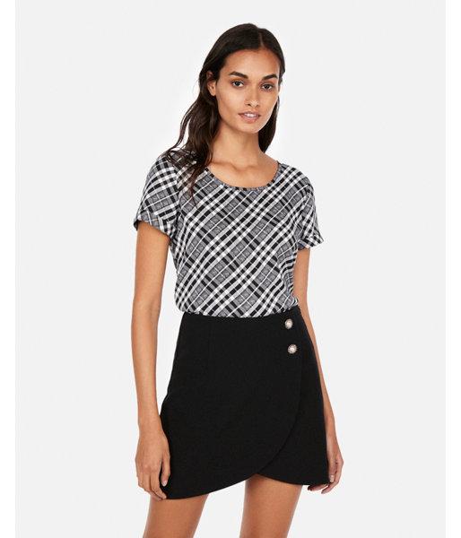 Express Womens Plaid Crew Neck Gramercy Tee