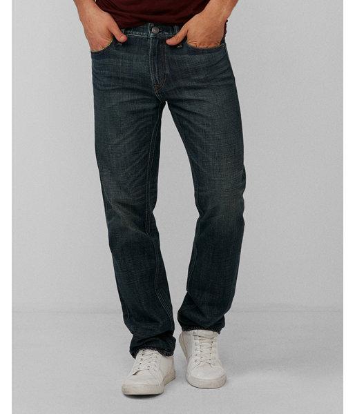 Express Mens Slim Dark Wash Distressed Pocket 100% Cotton Jeans