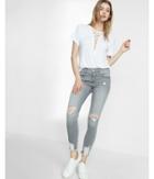 Express Petite Gray Mid Rise Destroyed Stretch Ankle Jean