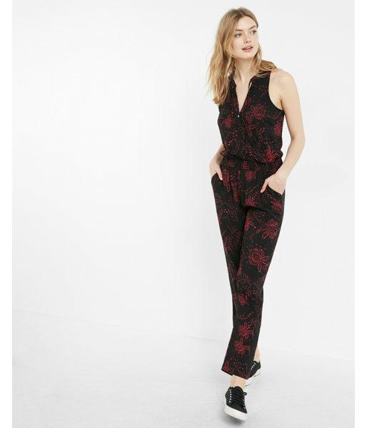 Express Womens Vine Print Smocked Waist Jumpsuit