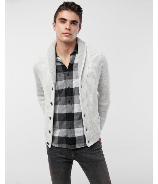 Express Mens Contrast Shawl Collar Cardigan