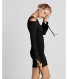Express Womens Flared Sleeve Cold Shoulder Ruched Dress