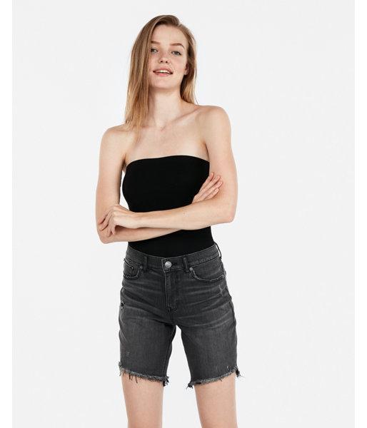 Express Womens High Waisted Stretch Raw Hem Bermuda
