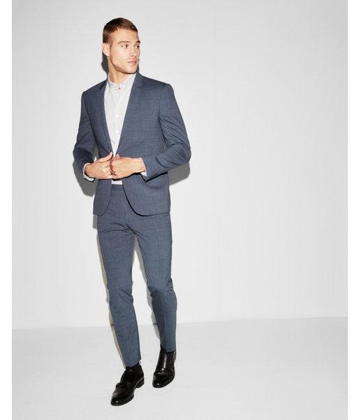 Express Mens Express Mens Extra Slim Navy Blue Windowpane Stretch Wool-blend