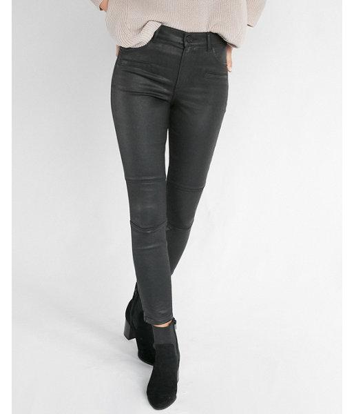 Express Womens High Waisted Black Coated Stretch Moto Ankle