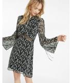 Express Womens Printed Bell Sleeve Fit And Flare Dress