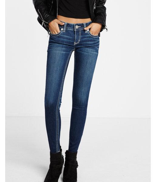 Express Womens Low Rise Thick Stitch Medium Wash Jean