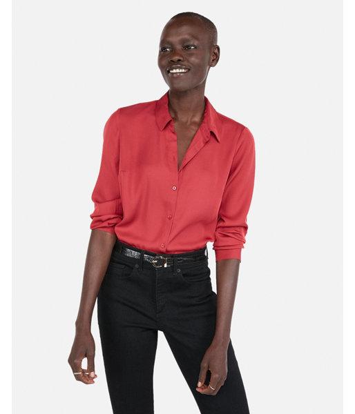 Express Womens Satin Twill No Pocket City Shirt By Express