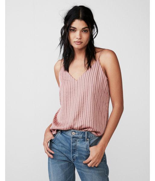 Express Womens Striped V-neck Satin Downtown Cami