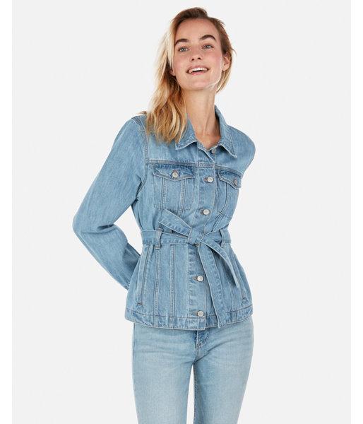 Express Womens Petite Belted Denim Jacket