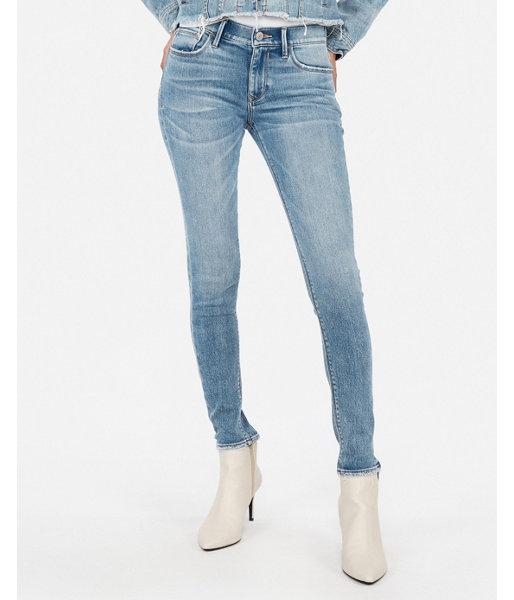 Express Womens Mid Rise Light Wash Fleece Stretch Jean