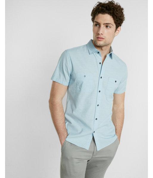 Express Mens Short Sleeve Slub Button-up