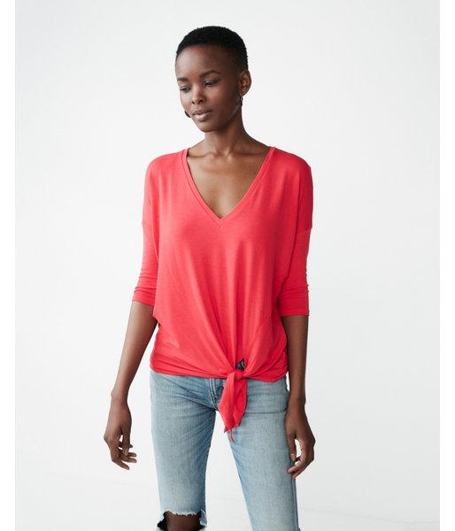 Express Womens Express One Eleven Tie Hem V-neck