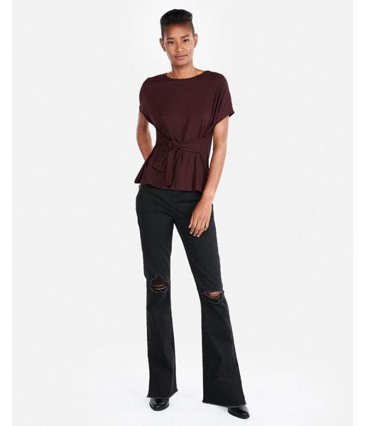 Express Womens Petite Ribbed Tie Waist Tee
