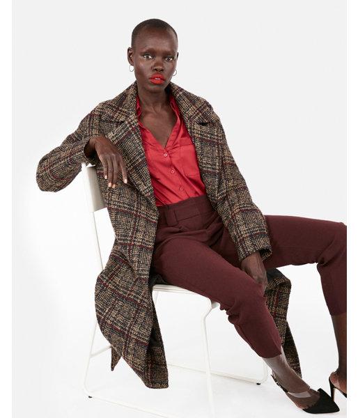 Express Womens Plaid Wool-blend Oversized Coat