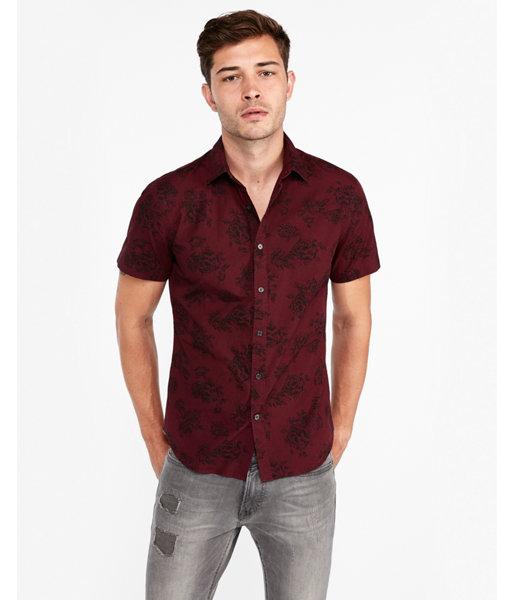 Express Mens Slim Burgundy Floral Short